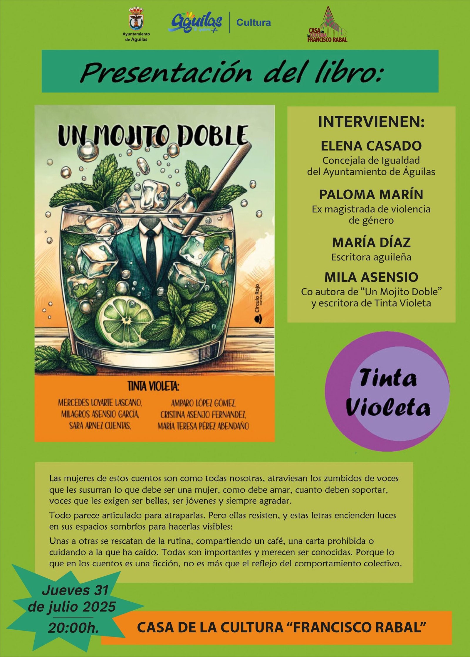 La Casa de la Cultura acoge mañana la presentación de Un mojito doble