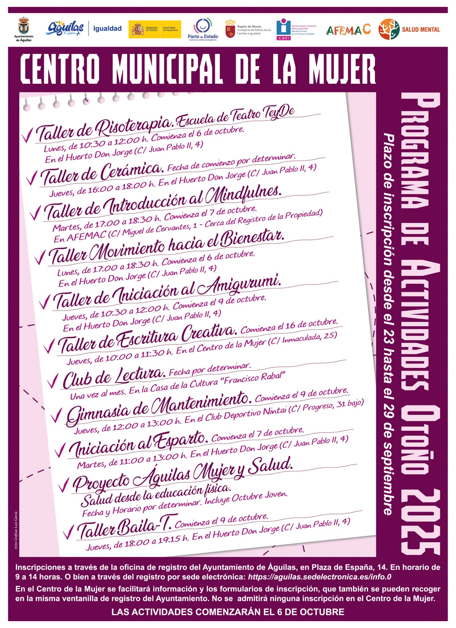 Mañana, 23 de septiembre, se abre el plazo de inscripción para los Talleres de Otoño del Centro Muni...