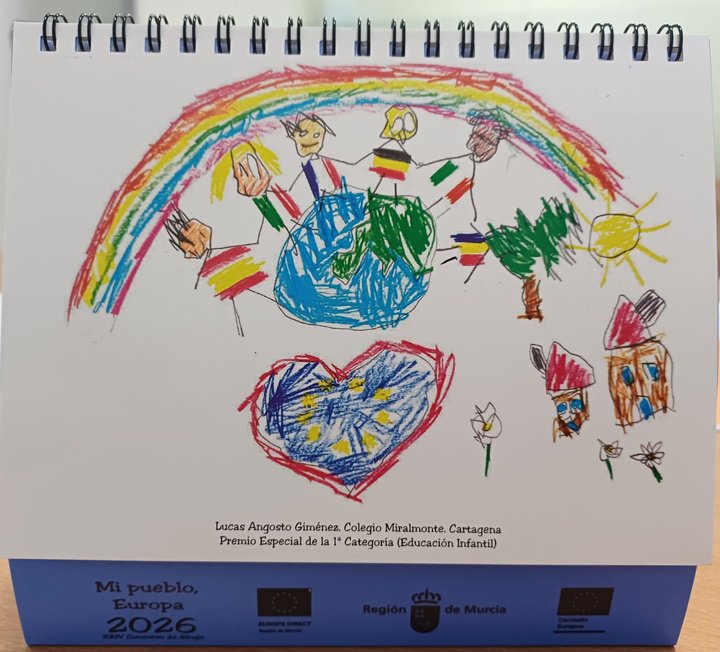 Uno de los dibujos ganadores de la edición del concurso escolar del pasado año, que forma parte del calendario 2026.